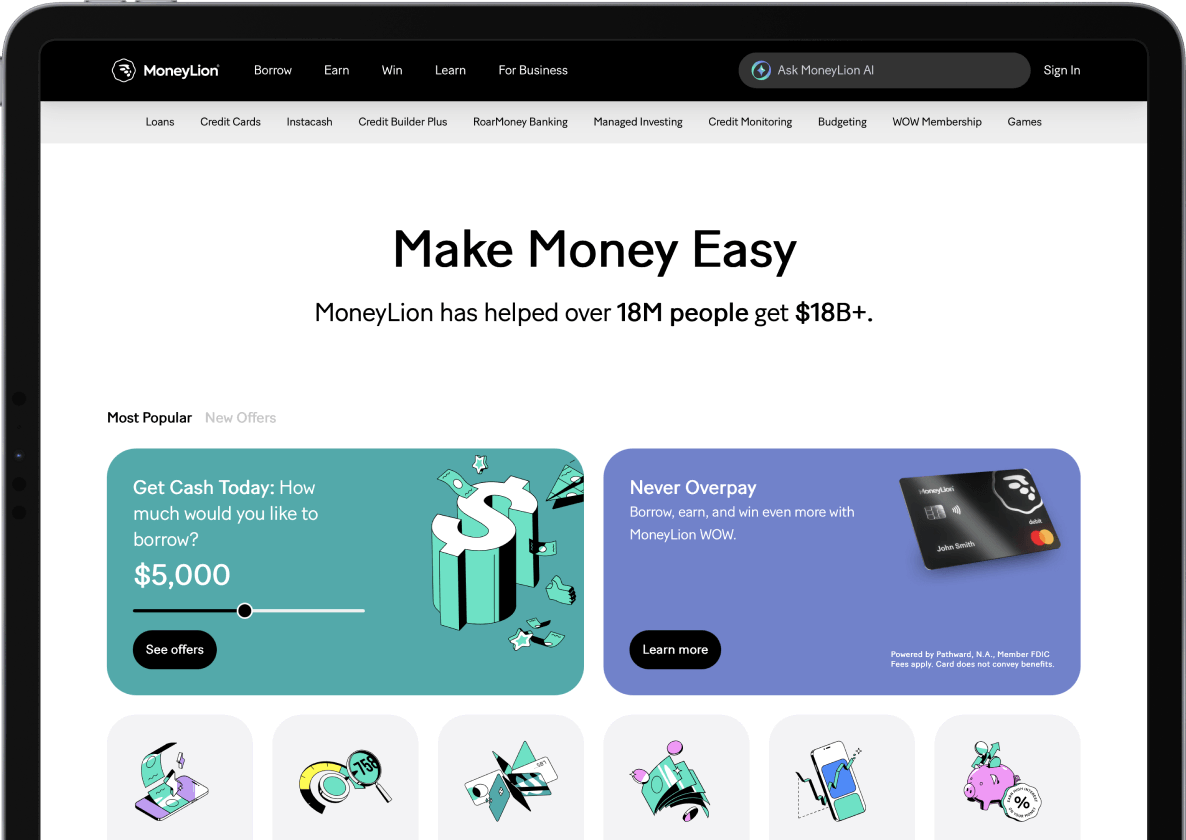 Example screenshot of the MoneyLion app