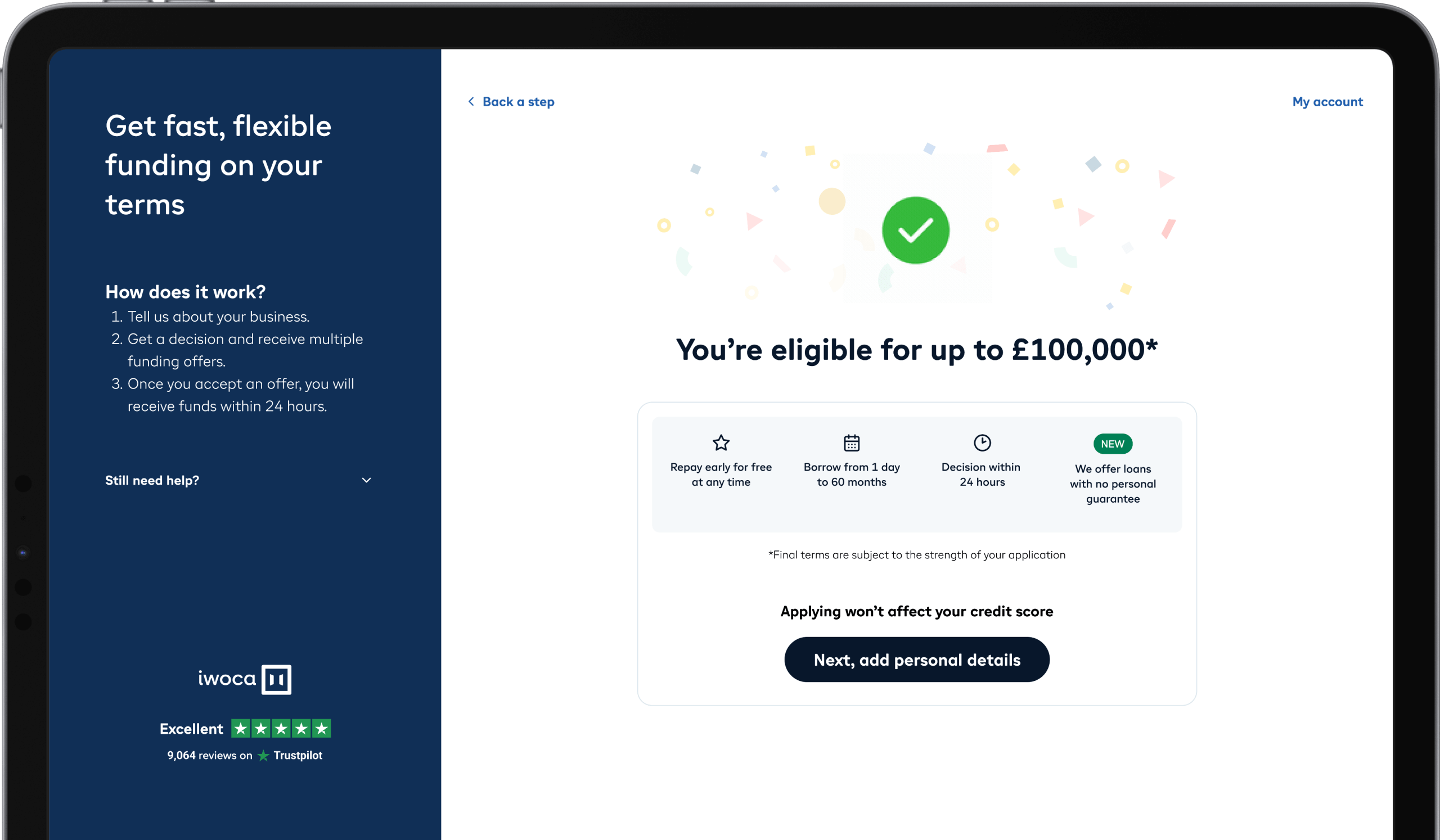 A screenshot of Iwoca's user interface.